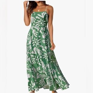 Merokeety Green and White Floral Maxi Dress